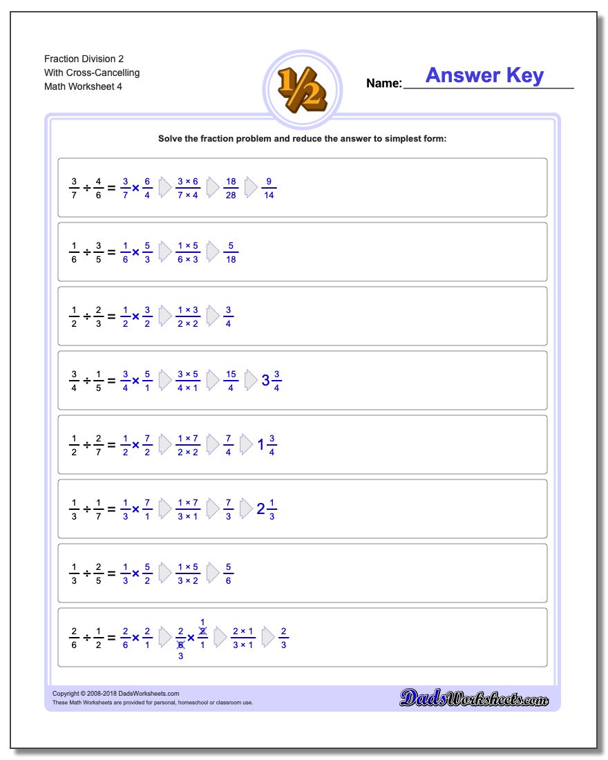 Fraction Worksheet Division Worksheet 2 With Cross-Cancelling