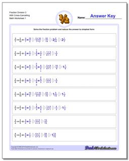 Fraction Worksheet Division Worksheet 3 With Cross-Cancelling Dividing Fractions