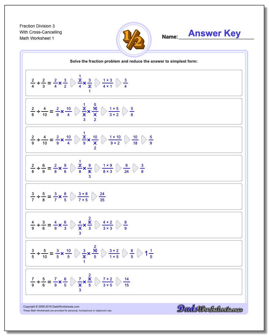 Fraction Worksheet Division Worksheet 3 With Cross-Cancelling Dividing Fractions