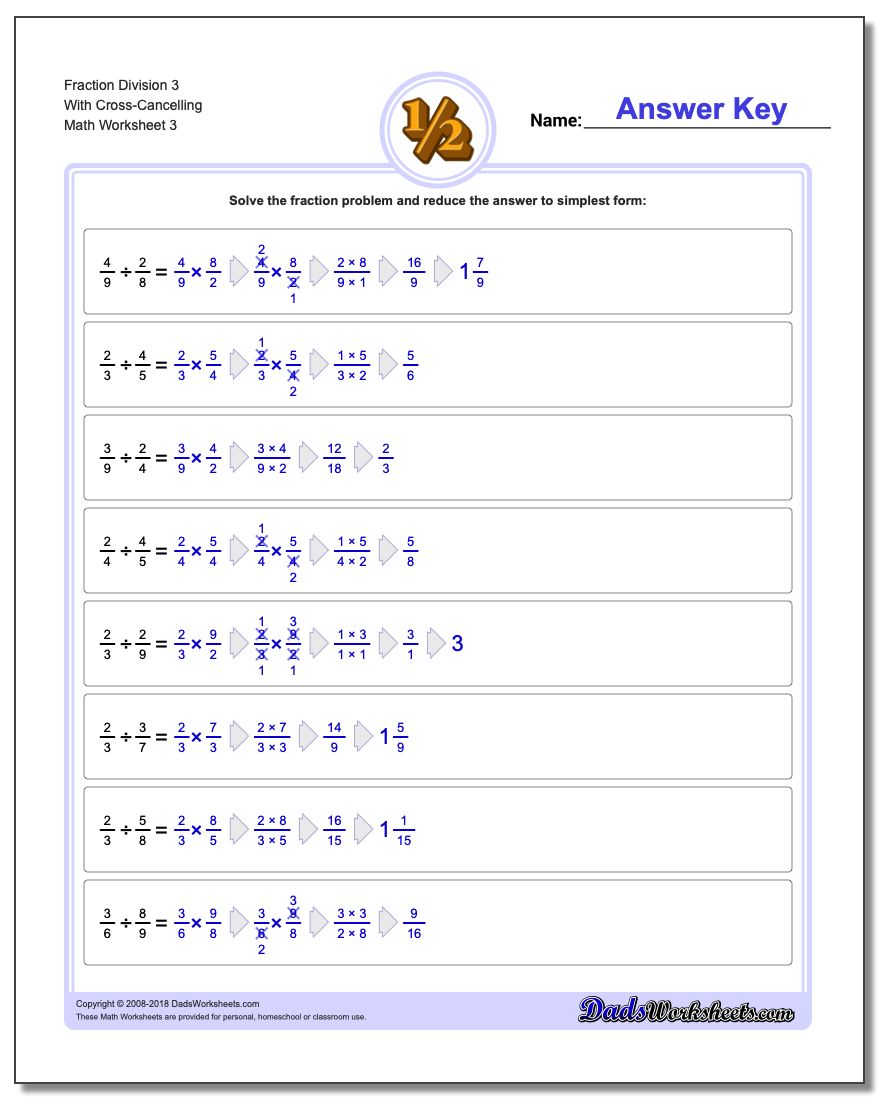 Fraction Worksheet Division Worksheet 3 With Cross-Cancelling