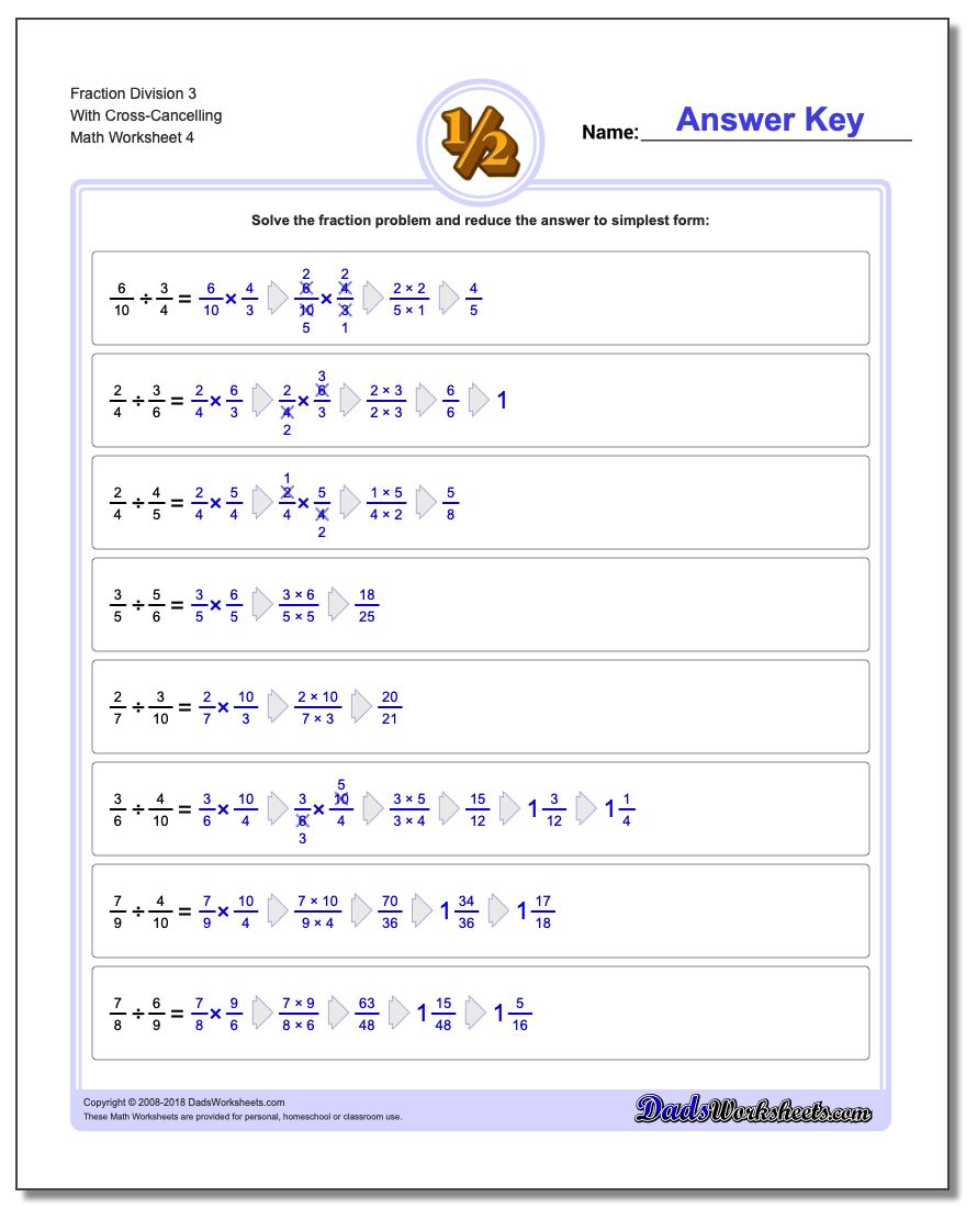 Fraction Worksheet Division Worksheet 3 With Cross-Cancelling