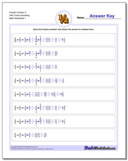 Fraction Worksheet Division Worksheet 4 With Cross-Cancelling Dividing Fractions