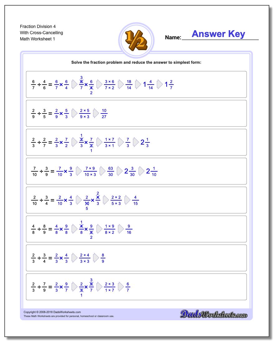 Fraction Worksheet Division Worksheet 4 With Cross-Cancelling Dividing Fractions