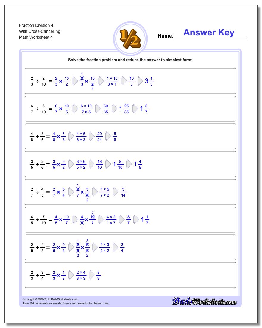 Fraction Worksheet Division Worksheet 4 With Cross-Cancelling