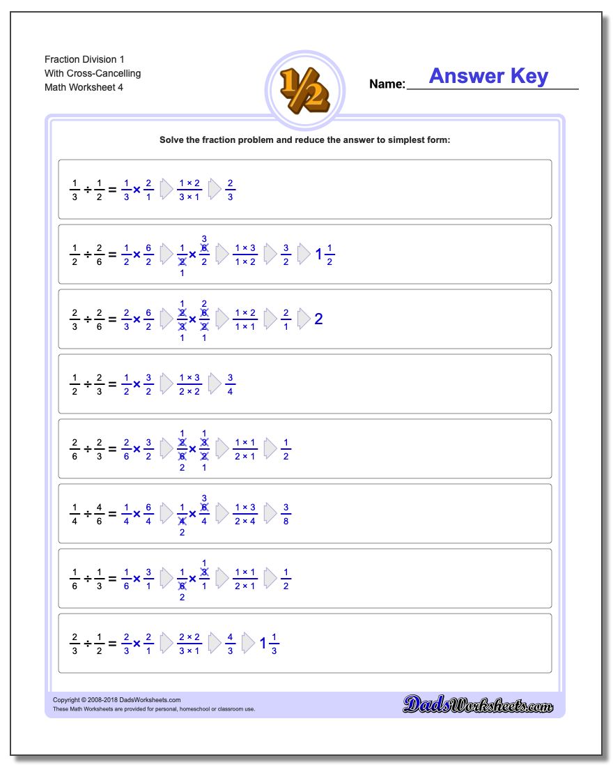 Fraction Worksheet Division Worksheet 1 With Cross-Cancelling