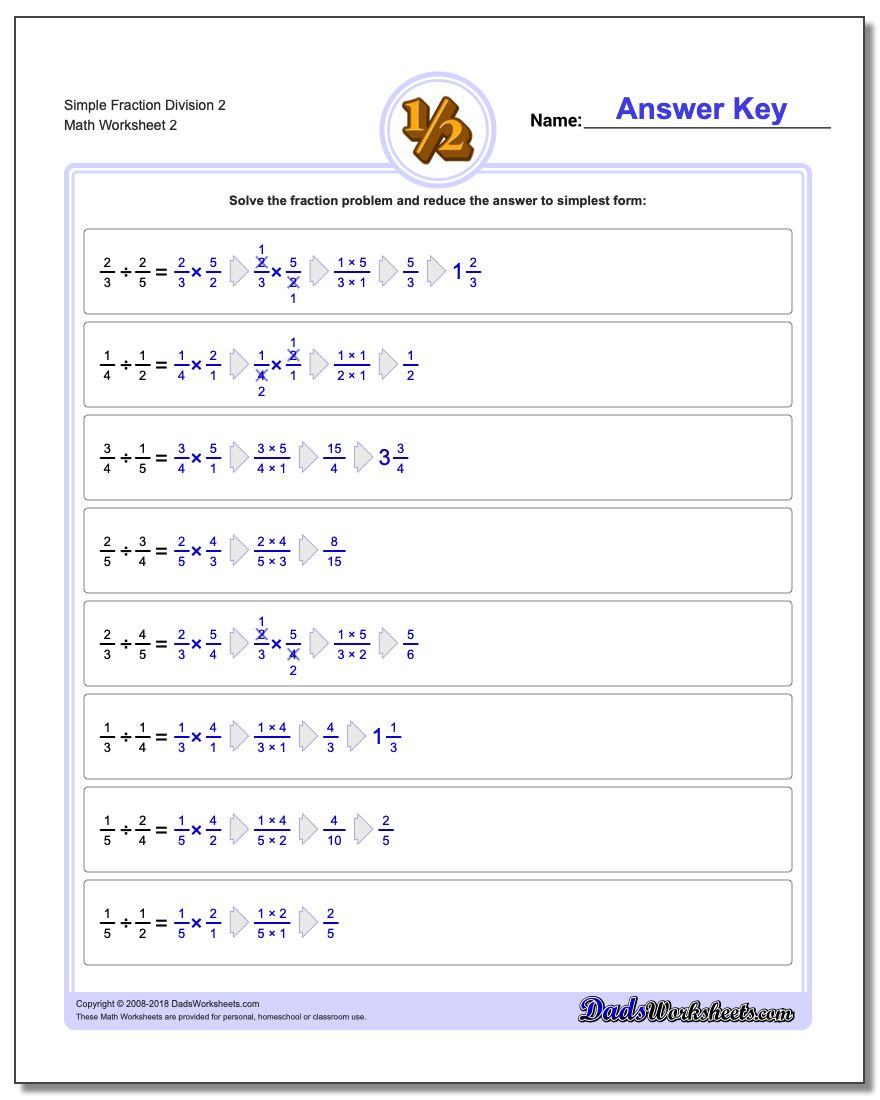 Simple Fraction Worksheet Division Worksheet 2 www.dadsworksheets.com/worksheets/fraction-division.html