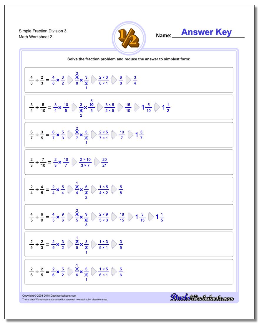 Simple Fraction Worksheet Division Worksheet 3 www.dadsworksheets.com/worksheets/fraction-division.html