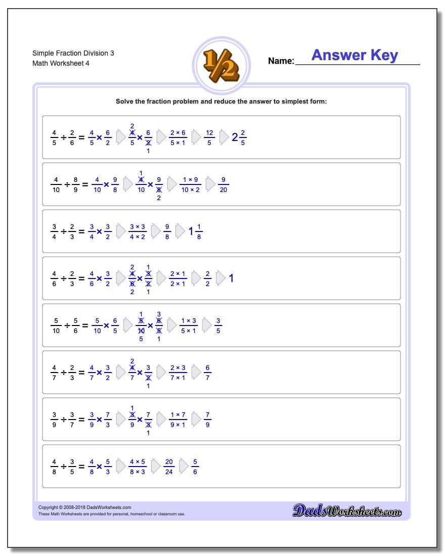 Simple Fraction Worksheet Division Worksheet 3