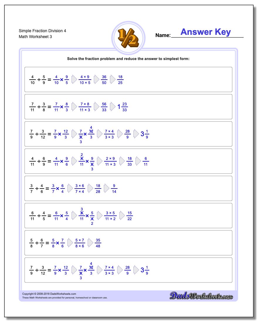 Simple Fraction Worksheet Division Worksheet 4