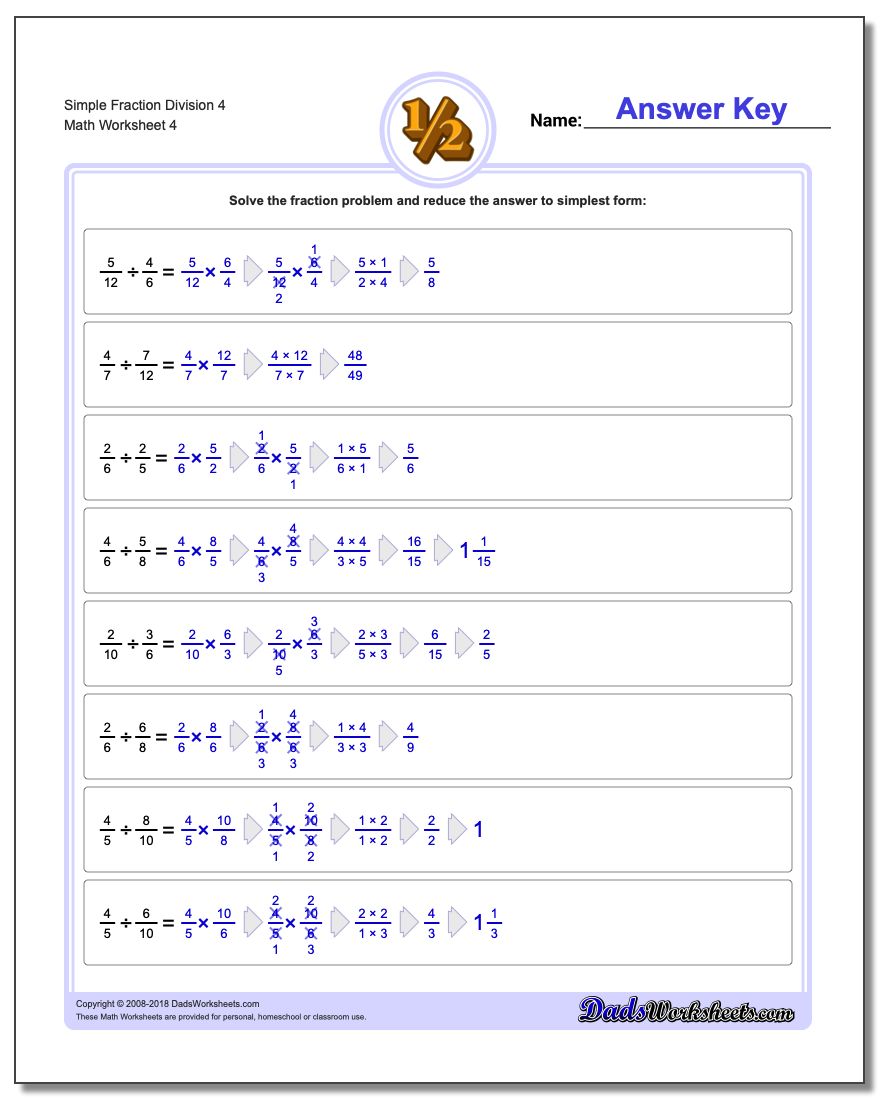 Simple Fraction Worksheet Division Worksheet 4