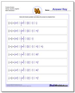 Fraction Worksheet Division Worksheet Halves, Quarters, Eighths Dividing Fractions