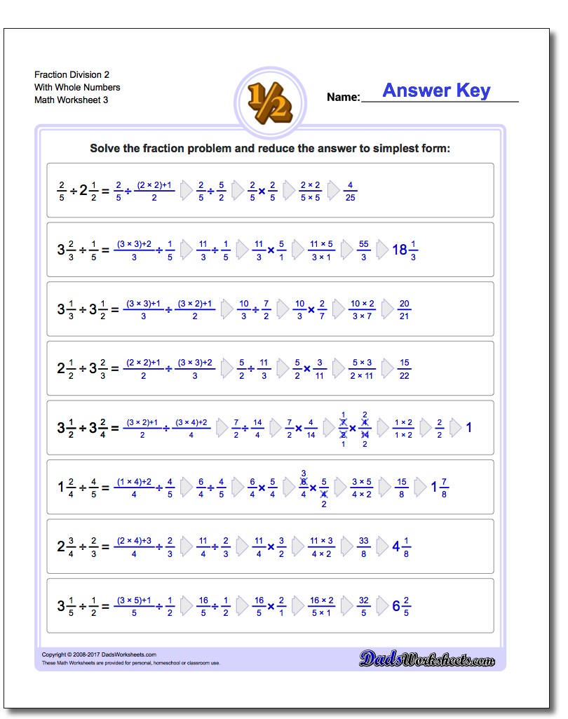 Fraction Worksheet Division Worksheet 2 With Whole Numbers