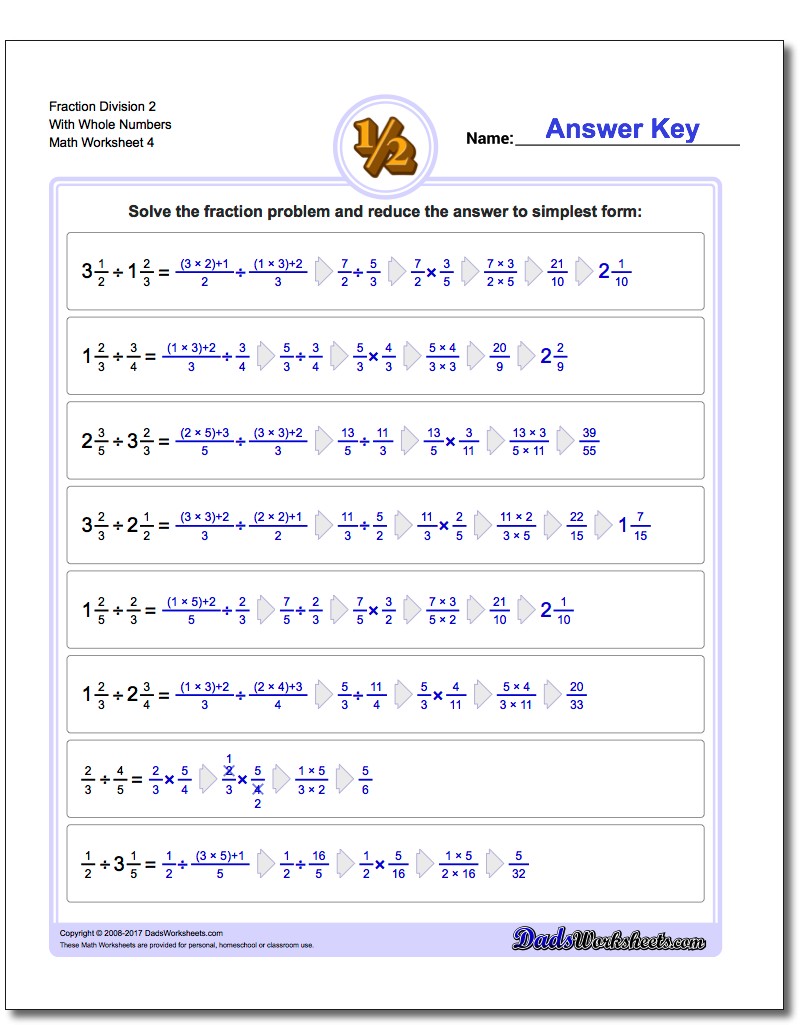 Fraction Worksheet Division Worksheet 2 With Whole Numbers