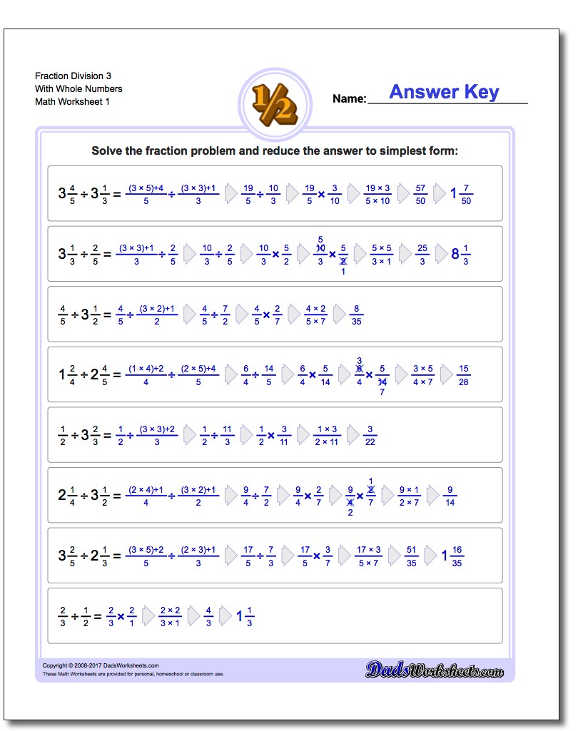 Fraction Worksheet Division Worksheet 3 With Whole Numbers Dividing Fractions