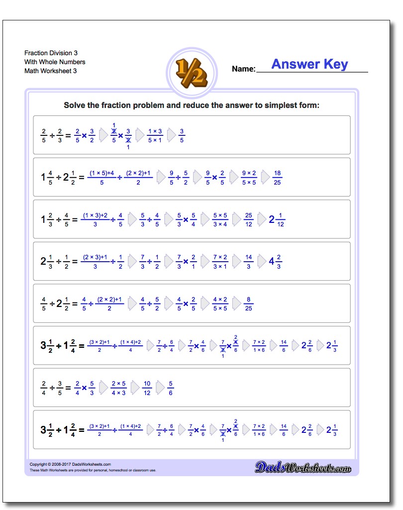 Fraction Worksheet Division Worksheet 3 With Whole Numbers