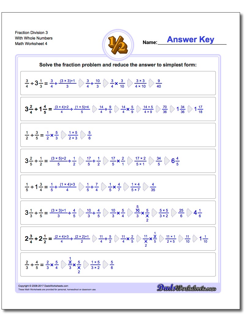 Fraction Worksheet Division Worksheet 3 With Whole Numbers