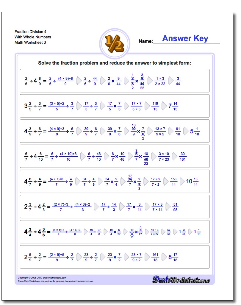 Fraction Worksheet Division Worksheet 4 With Whole Numbers