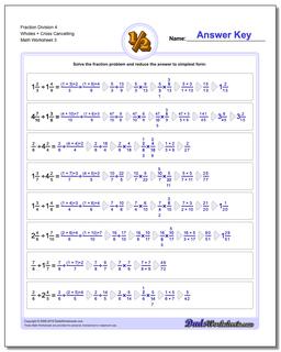 Fraction Worksheet Division Worksheet 4 Wholes + Cross Cancelling