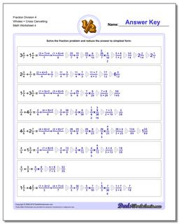 Fraction Worksheet Division Worksheet 4 Wholes + Cross Cancelling