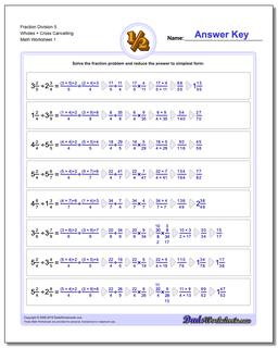 Fraction Worksheet Division Worksheet 5 Wholes + Cross Cancelling Dividing Fractions