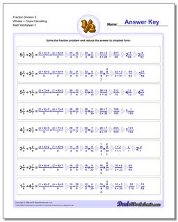 Fraction Worksheet Division Worksheet 5 Wholes + Cross Cancelling