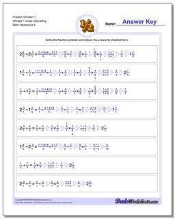 Fraction Worksheet Division Worksheet 1 Wholes + Cross Cancelling