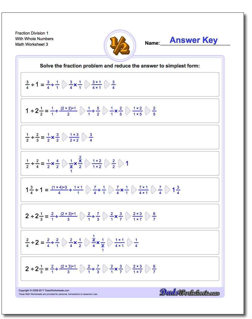 Fraction Worksheet Division Worksheet 1 With Whole Numbers