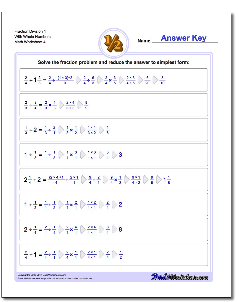 Fraction Worksheet Division Worksheet 1 With Whole Numbers