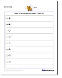 Printable fraction division worksheet with answer key