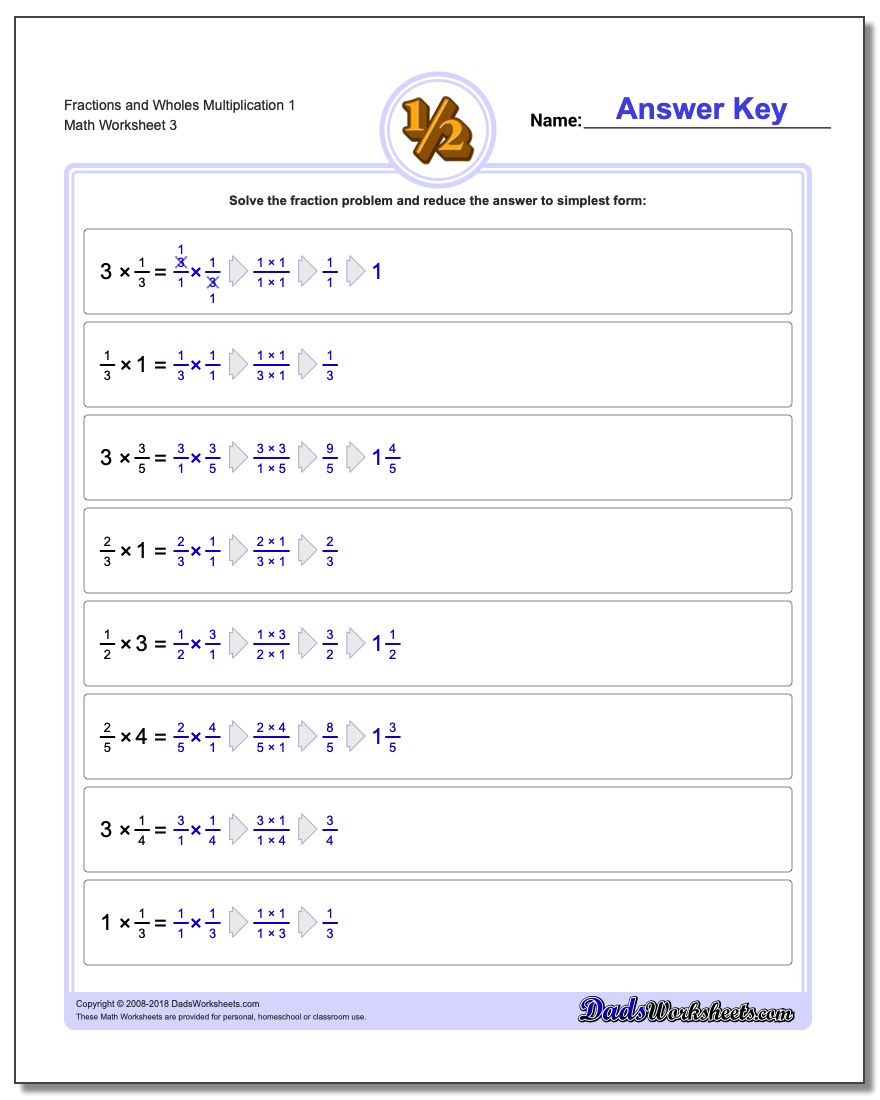 Fraction Worksheets and Wholes Multiplication Worksheet 1