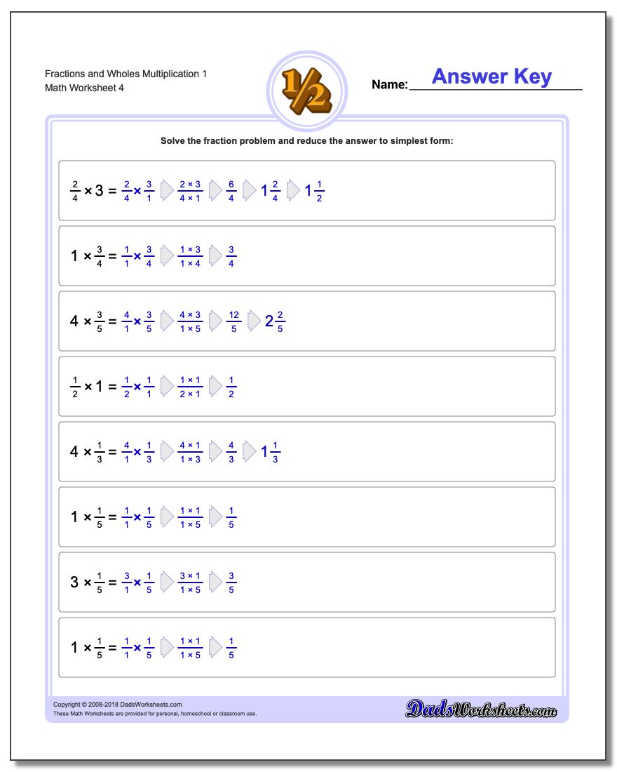 Fraction Worksheets and Wholes Multiplication Worksheet 1