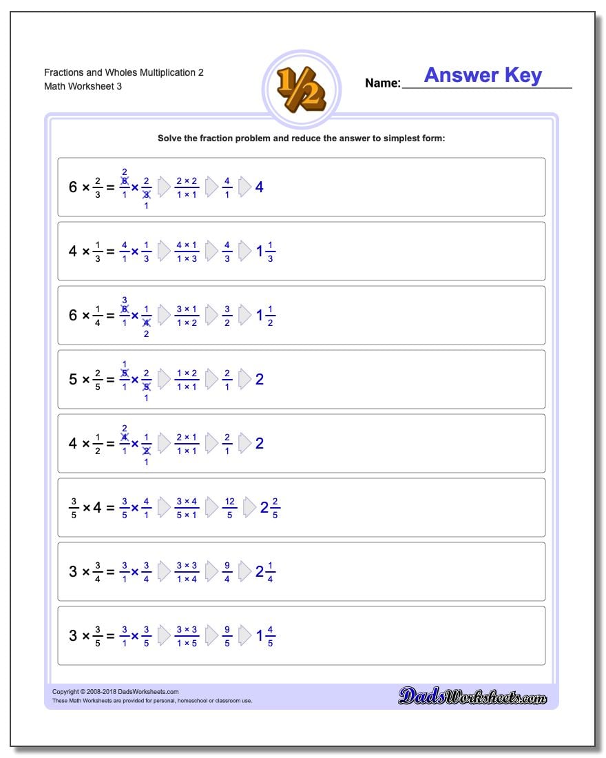 Fraction Worksheets and Wholes Multiplication Worksheet 2
