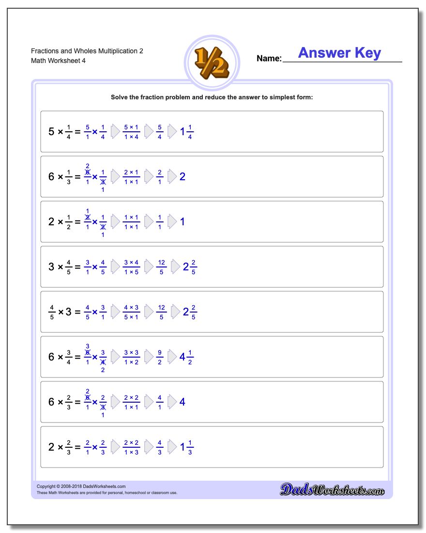 Fraction Worksheets and Wholes Multiplication Worksheet 2