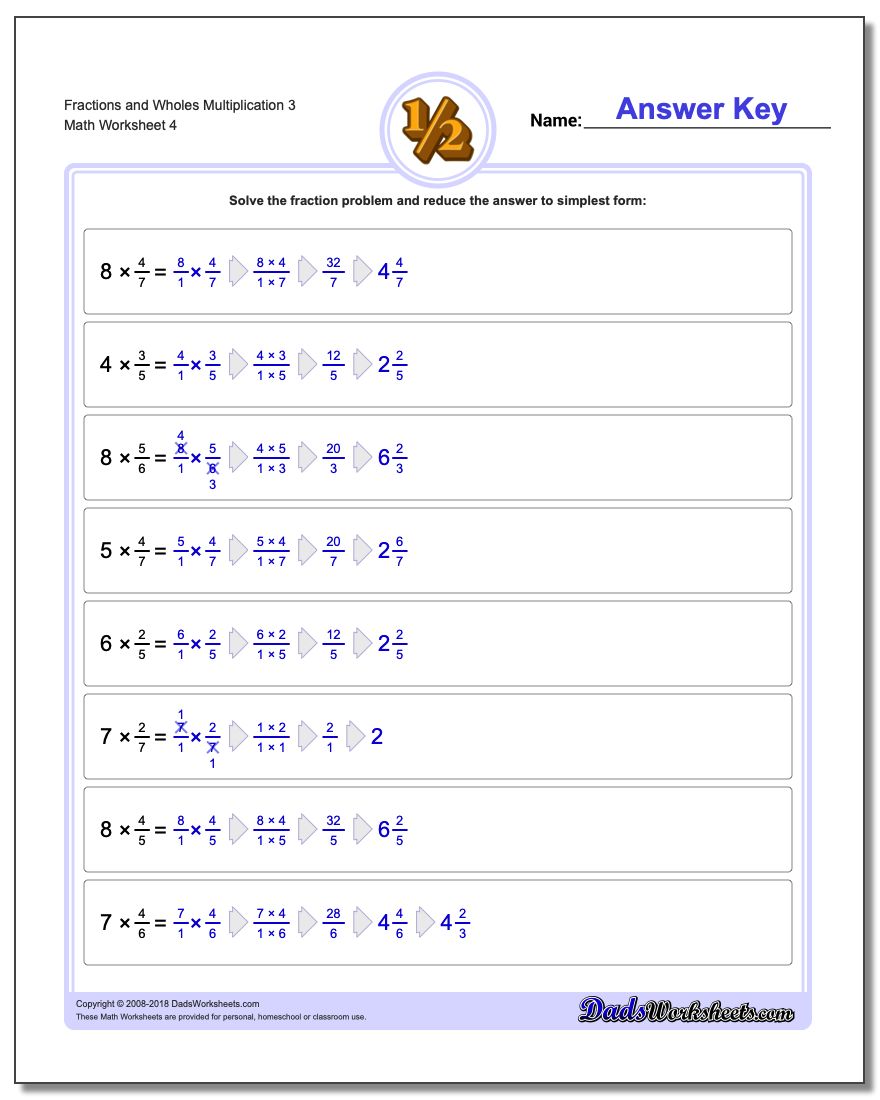 Fraction Worksheets and Wholes Multiplication Worksheet 3