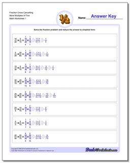 Fraction Worksheet Cross Cancelling More Multiples of Five Multiplying Fractions