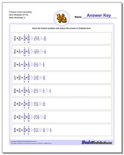 Fraction Worksheet Cross Cancelling More Multiples of Five