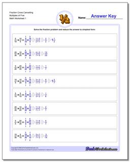 Fraction Worksheet Cross Cancelling Multiples of Five Multiplying Fractions