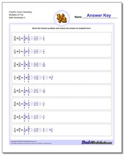 Fraction Worksheet Cross Cancelling Multiples of Five