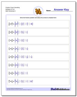 Fraction Worksheet Cross Cancelling Multiples of Five