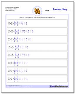 Fraction Worksheet Cross Cancelling More Multiples of Ten