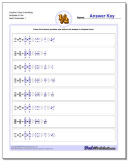 Fraction Worksheet Cross Cancelling Multiples of Ten Multiplying Fractions