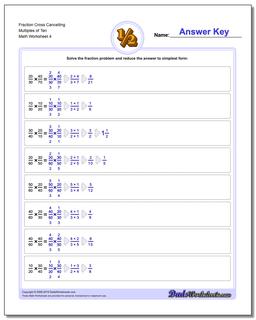 Fraction Worksheet Cross Cancelling Multiples of Ten