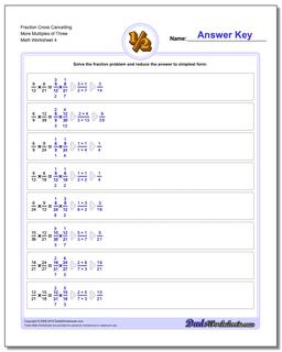 Fraction Worksheet Cross Cancelling More Multiples of Three