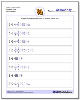 Fraction Worksheet Cross Cancelling Multiples of Three