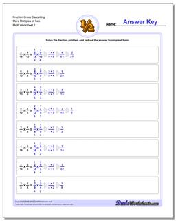 Fraction Worksheet Cross Cancelling More Multiples of Two Multiplying Fractions