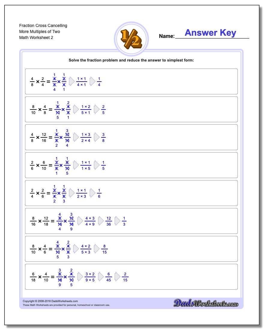 Fraction Worksheet Cross Cancelling More Multiples of Two #Fraction #Worksheet #Multiplication #Worksheet