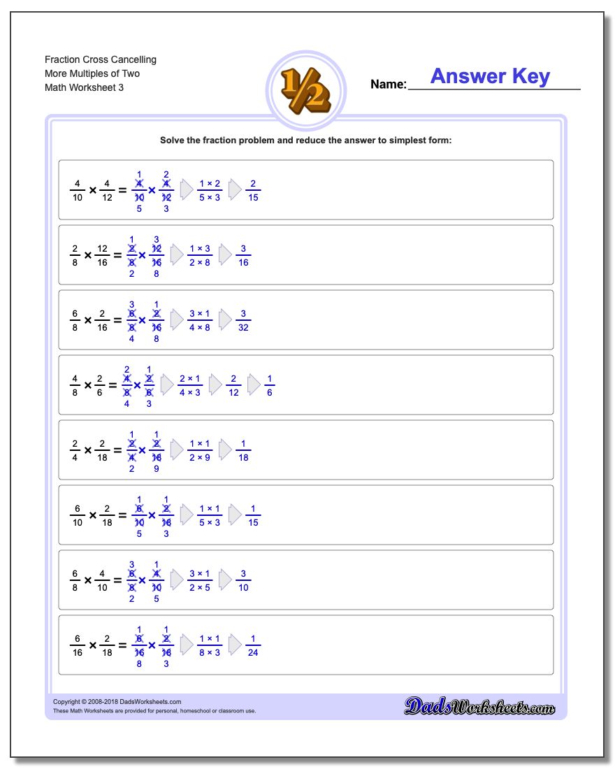 Fraction Worksheet Cross Cancelling More Multiples of Two #Fraction #Worksheet #Multiplication #Worksheet