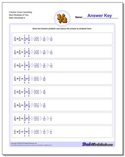 Fraction Worksheet Cross Cancelling More Multiples of Two