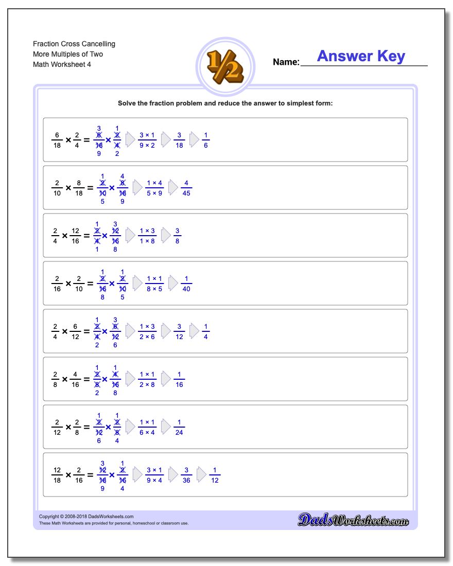 Fraction Worksheet Cross Cancelling More Multiples of Two