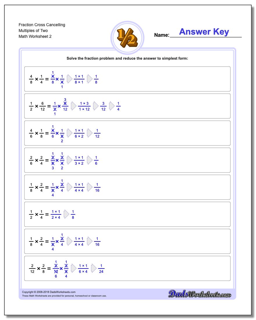 Fraction Worksheet Cross Cancelling Multiples of Two #Fraction #Worksheet #Multiplication #Worksheet